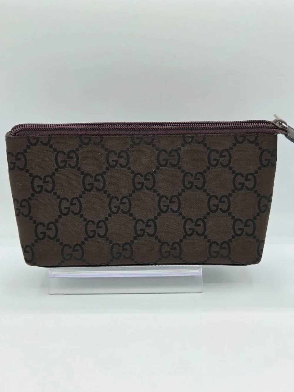 Gucci Tom Ford Era Brown GG Nylon Cosmetic Pouch | Zip Top Makeup Case | Vintage